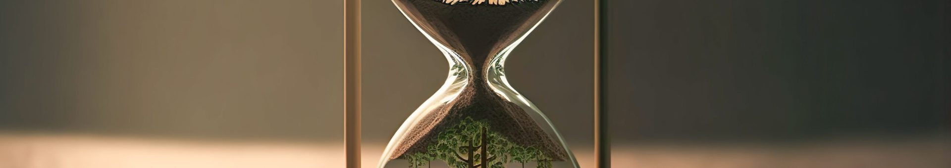 Illustrations of hourglass with green eco city , Renewable energy by 2050 Carbon neutral energy or greenhouse gas emission CO2 , Save energy creative idea concept , Generative Ai